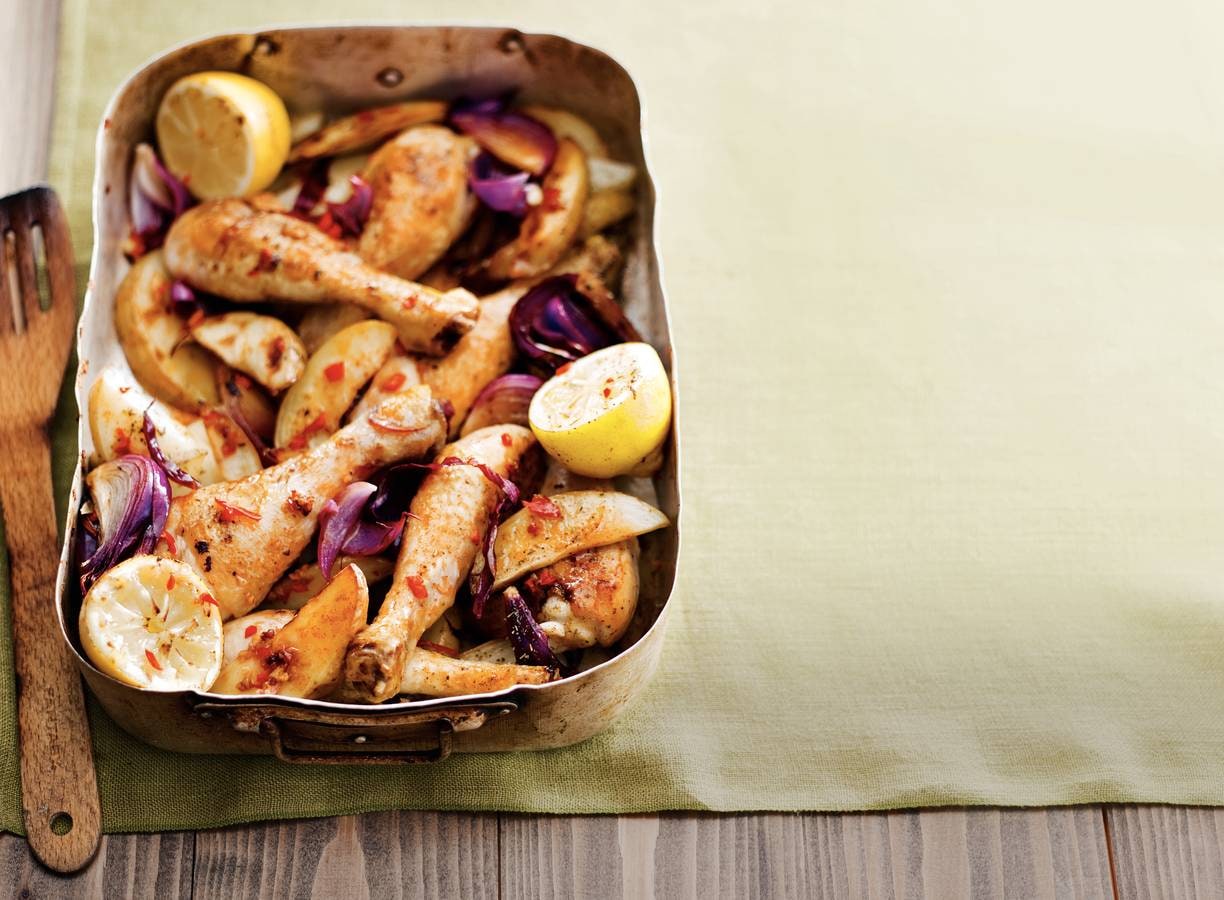 Kipdrumsticks met citroenaardappelen