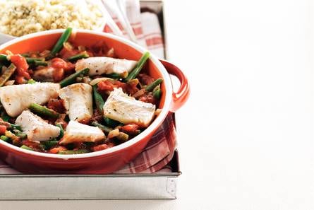 Visschotel met muntcouscous