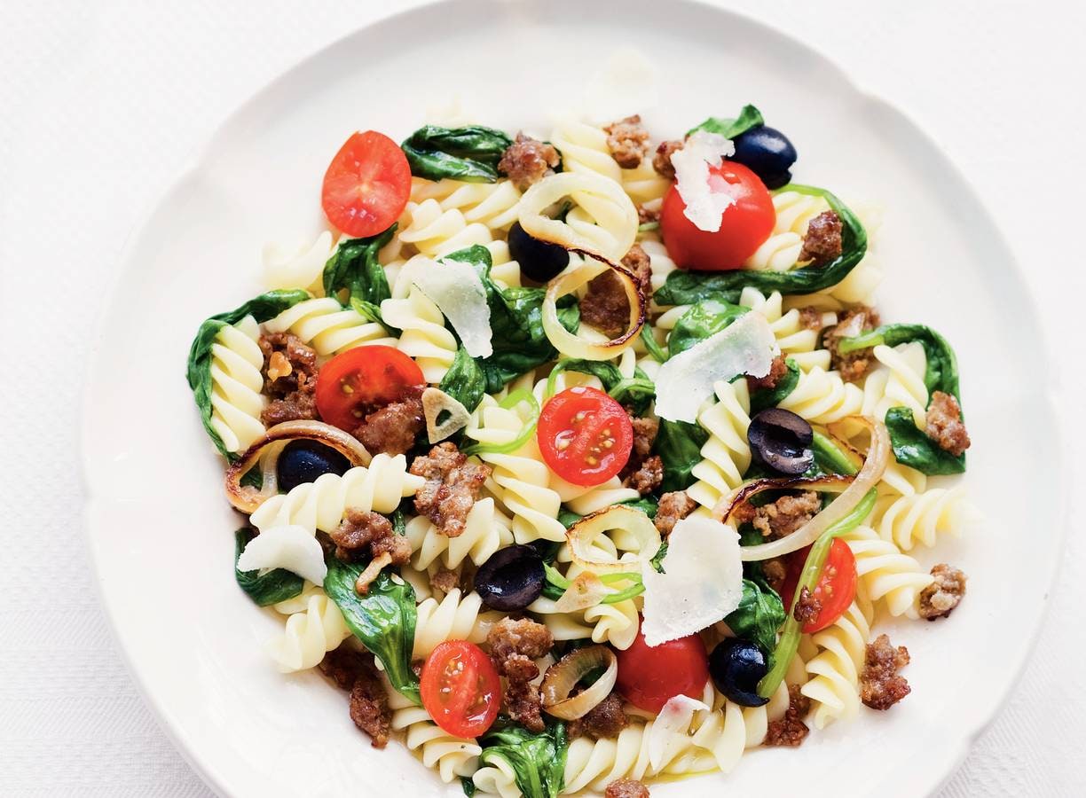 Fusilli met spinazie en olijven