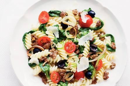 Fusilli met spinazie en olijven