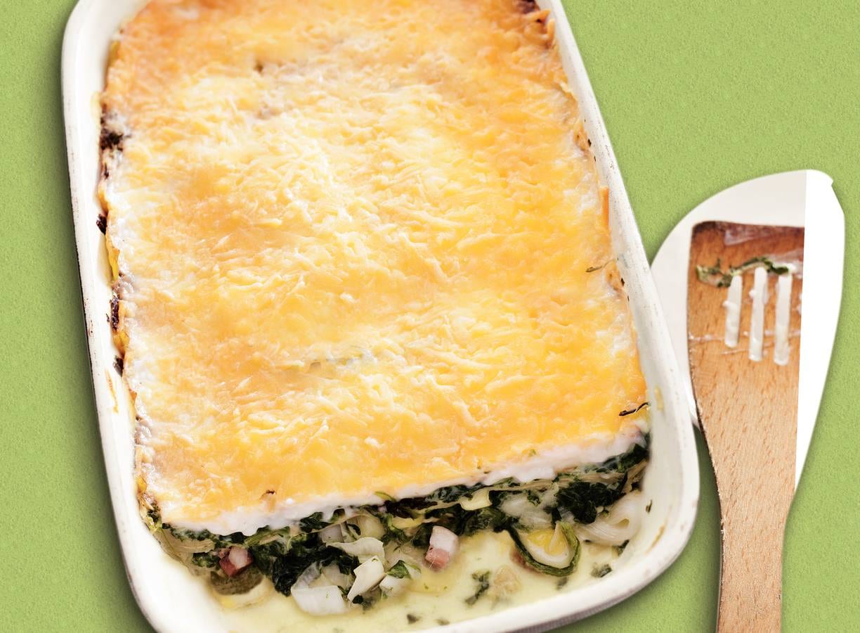 Lasagne spek, prei en spinazie