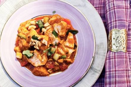 Zalmtikka met pinda's