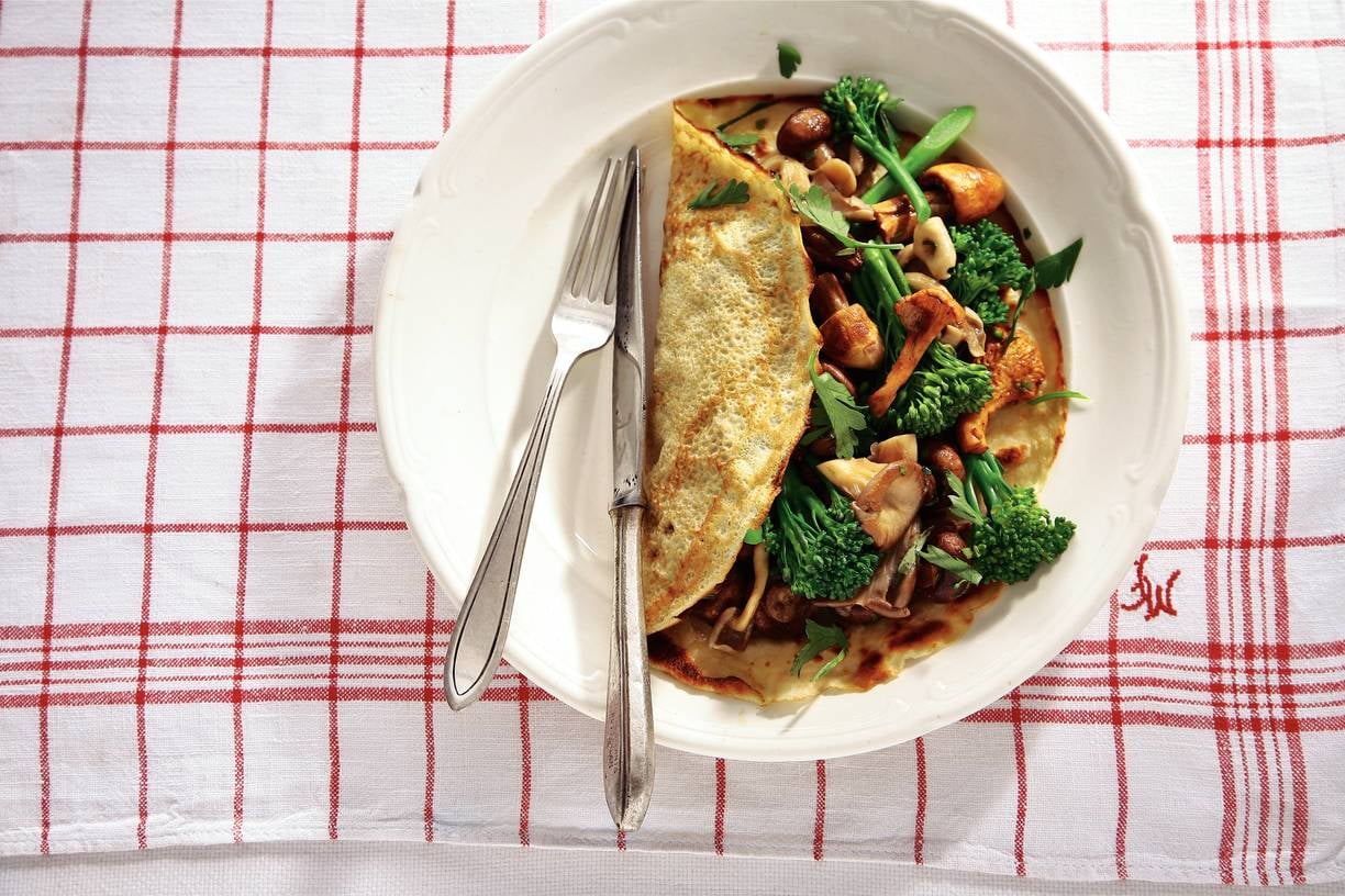 Crêpes gevuld met paddenstoelen