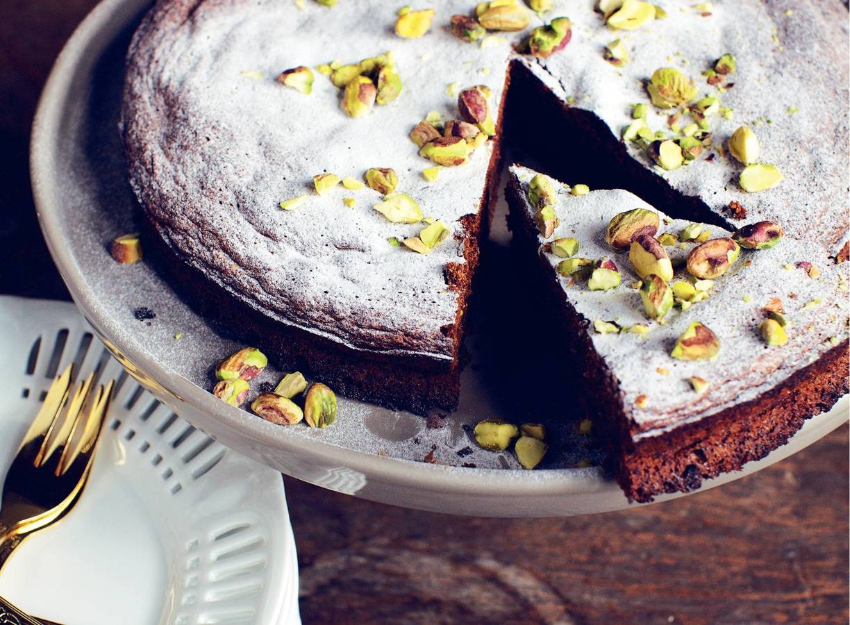 Chocoladetaart met pistachenoten