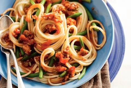 Spaghetti met pit & boontjes