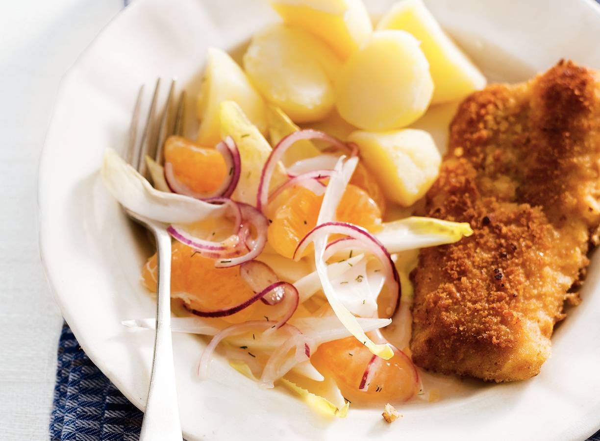 Lekkerbekje met witlof en mandarijn