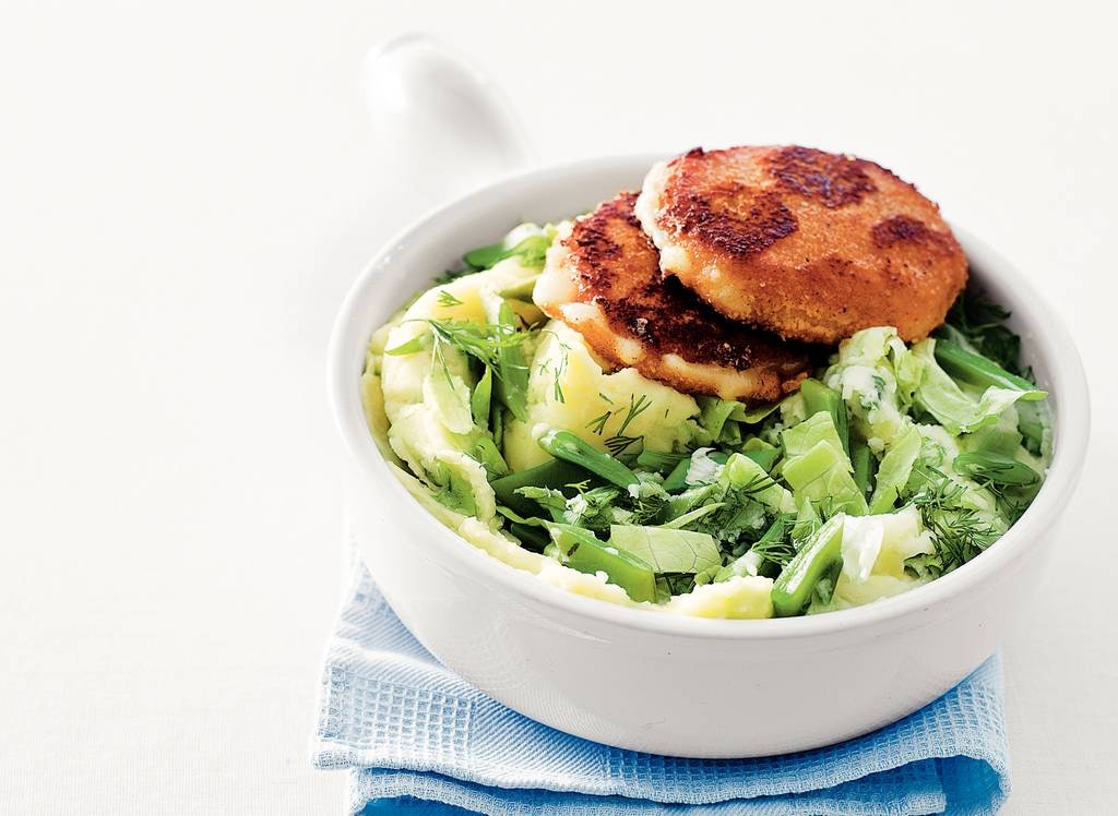 Bonenstamppotje met kaasschnitzel