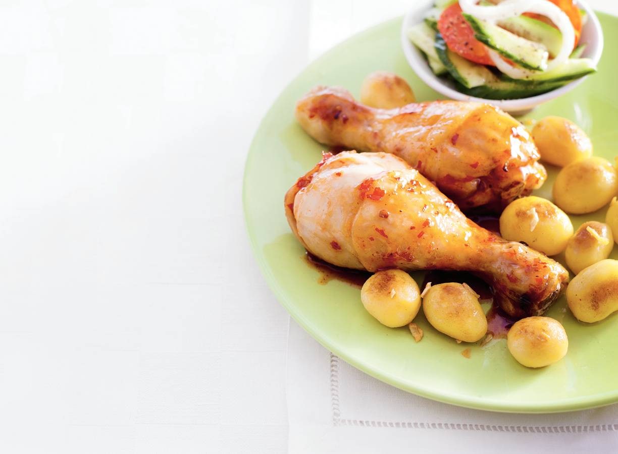 Knoflookkrieltjes met ovenkip