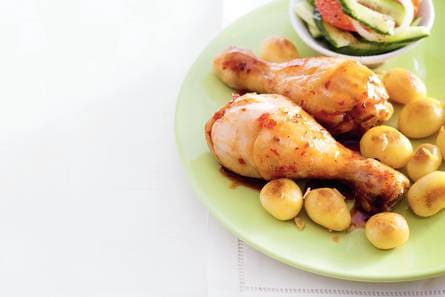 Knoflookkrieltjes met ovenkip
