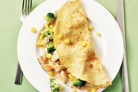Flensje kip, mais en broccoli