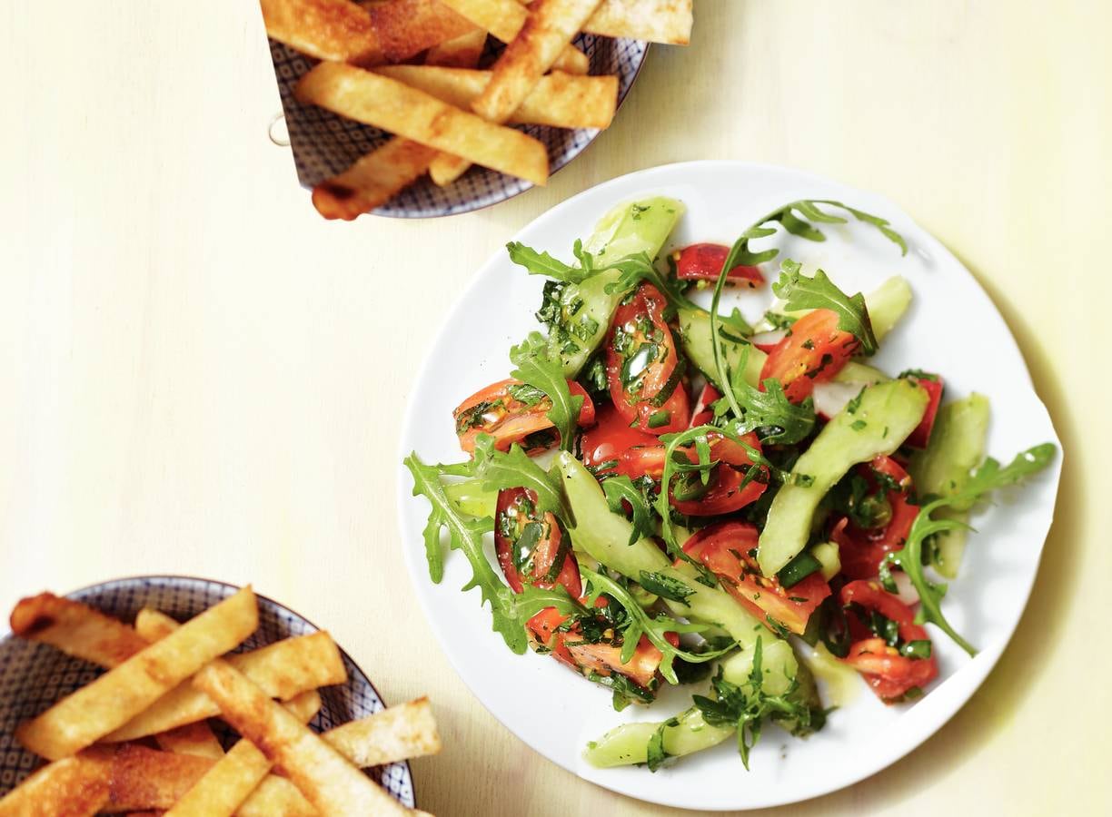 Fattouche met krokante broodreepjes
