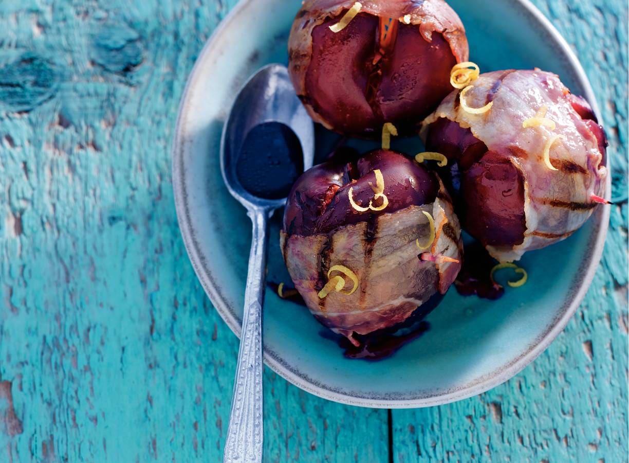 Pruimen met spek en balsamico