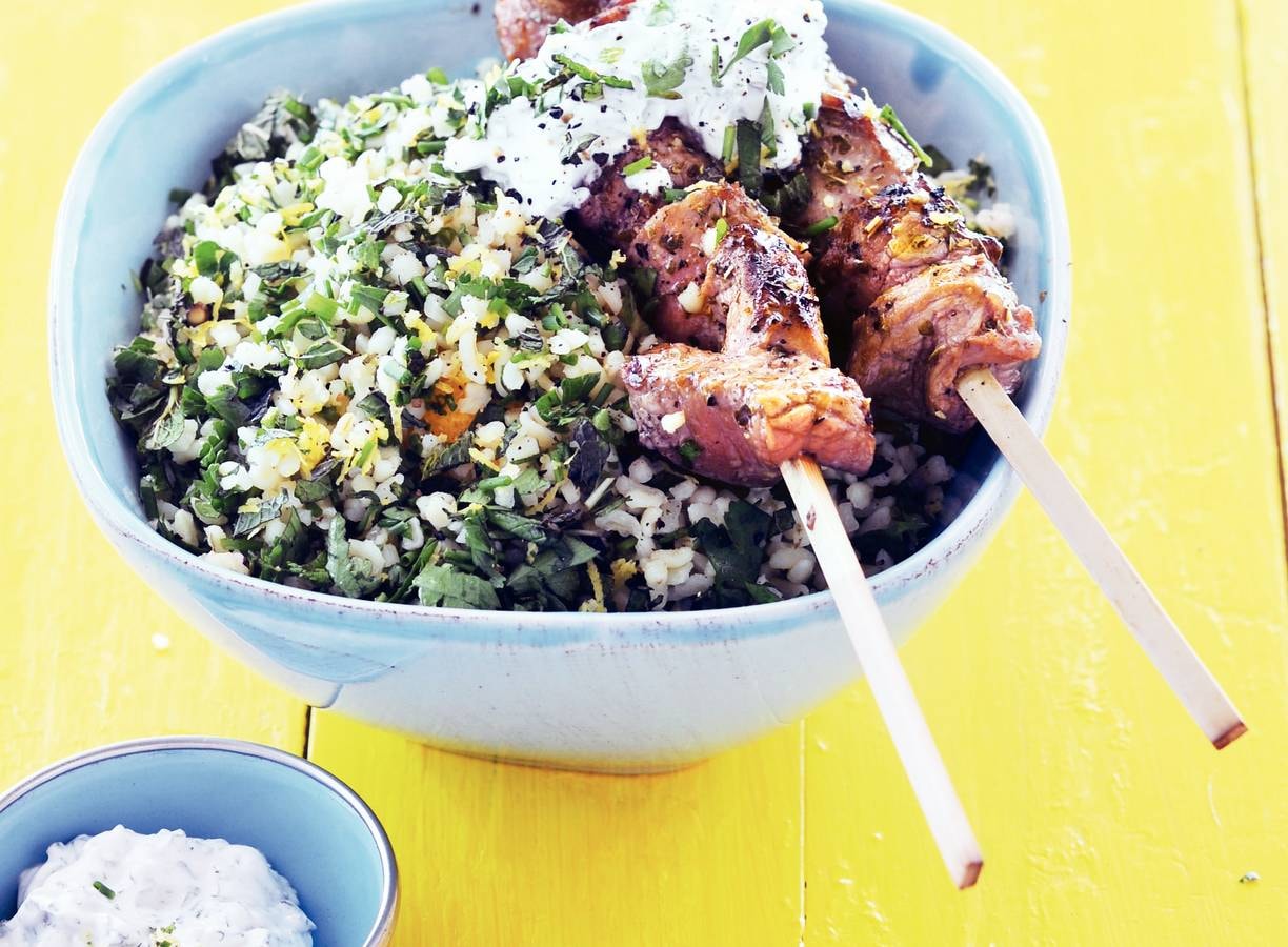 Lamsspies met munt en taboulé