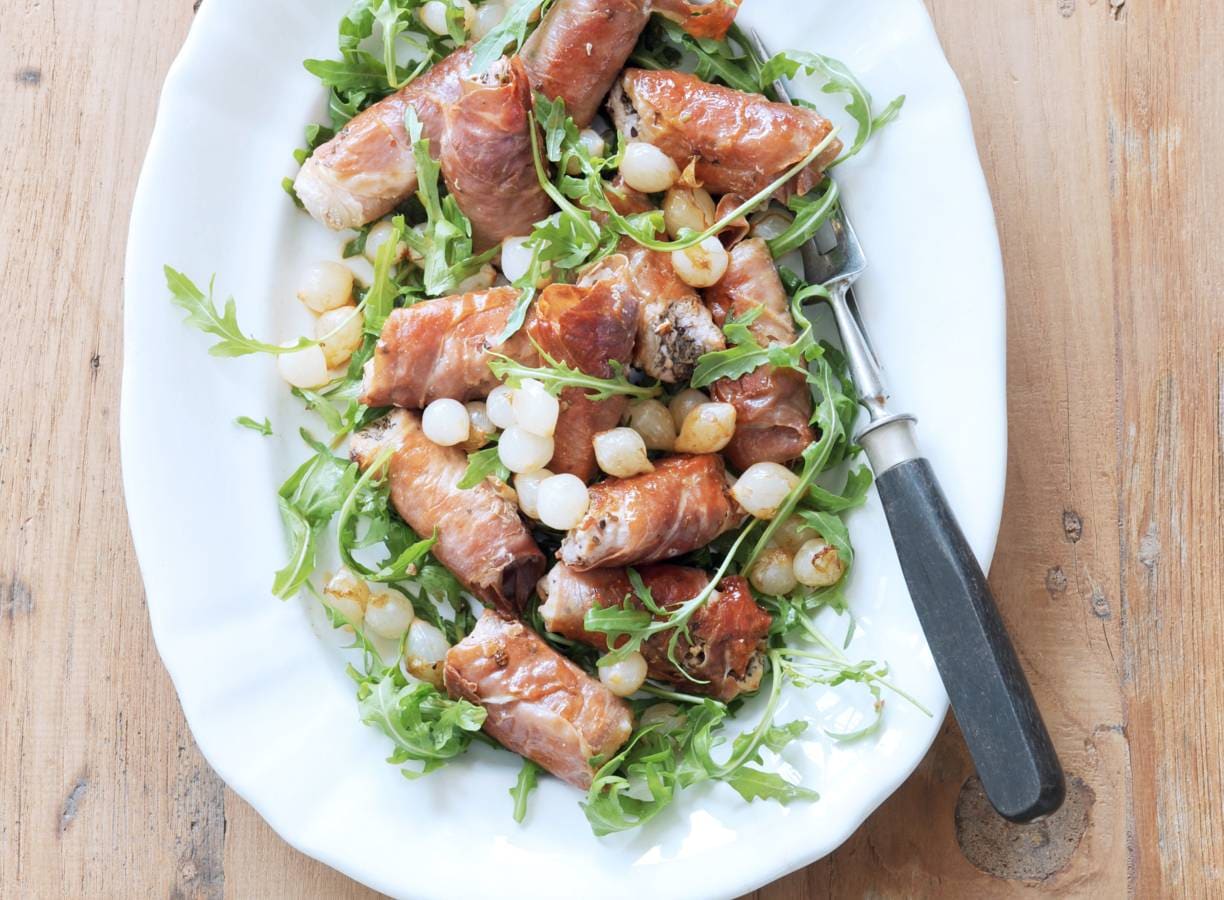Varkensschnitzel met rauwe ham
