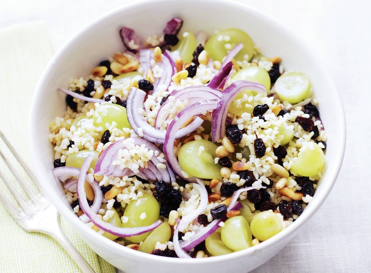 Bulgur met druiven en pijnboompitten