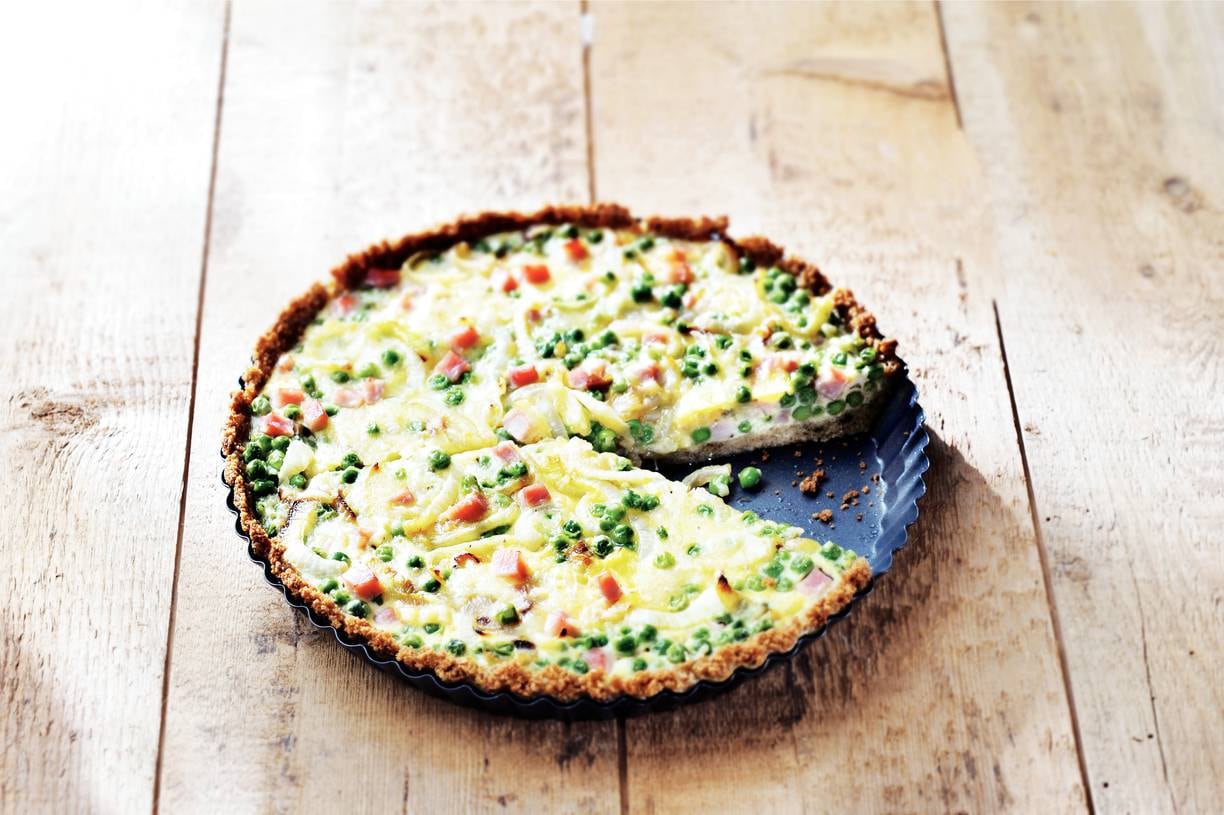 Taart met ham en tuinerwten