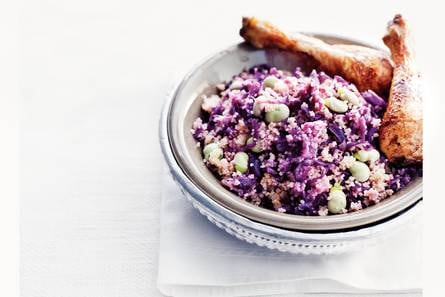 Ovendrumsticks met rodekoolcouscous