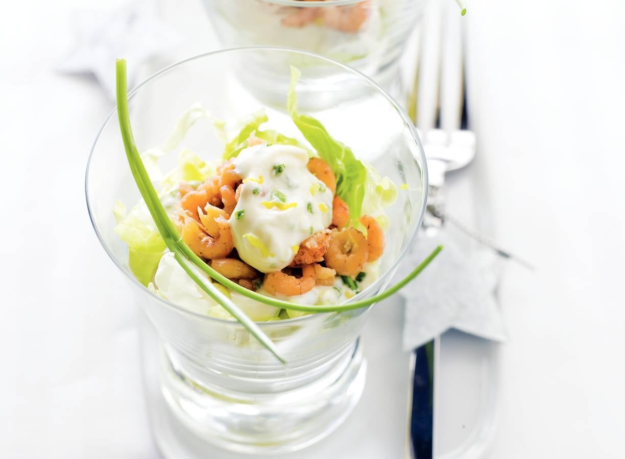 Garnalencocktail met hangop en bieslook