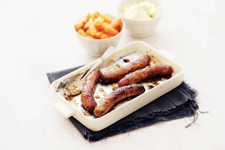 Braadworst met abrikozenmarinade