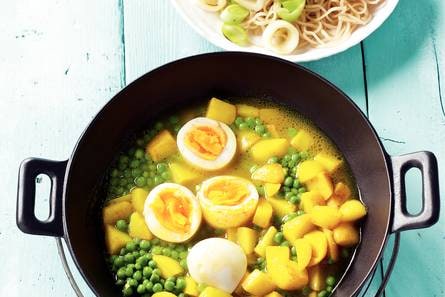 Noedels met prei en aardappel