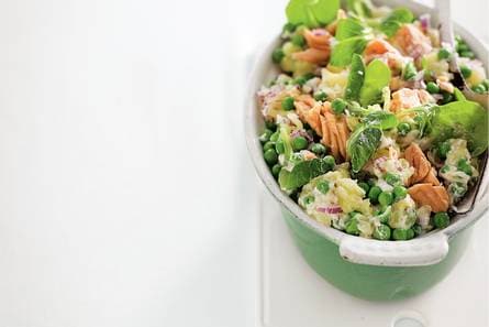 Sla-erwtenstamppot met zalm