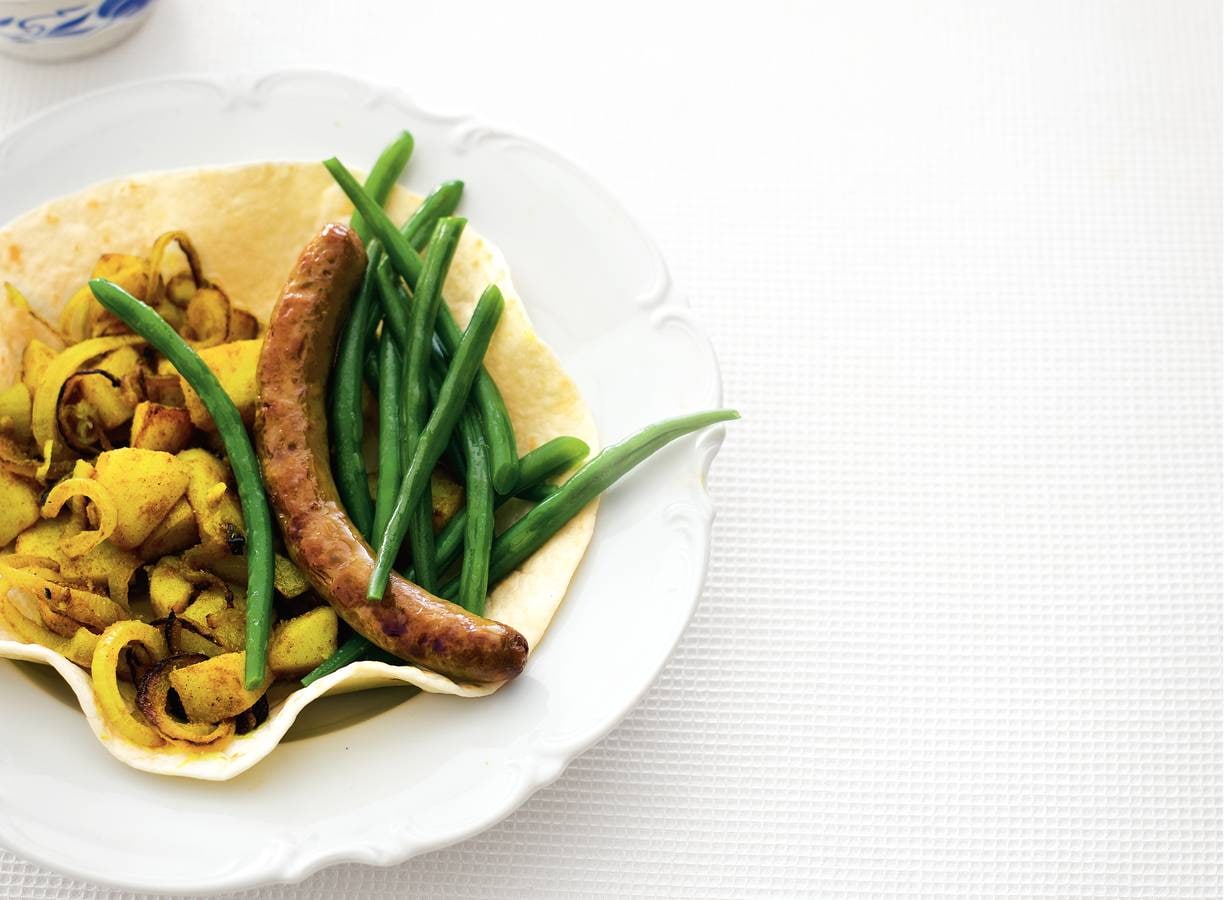 Wraps met lamsworst en sperziebonen