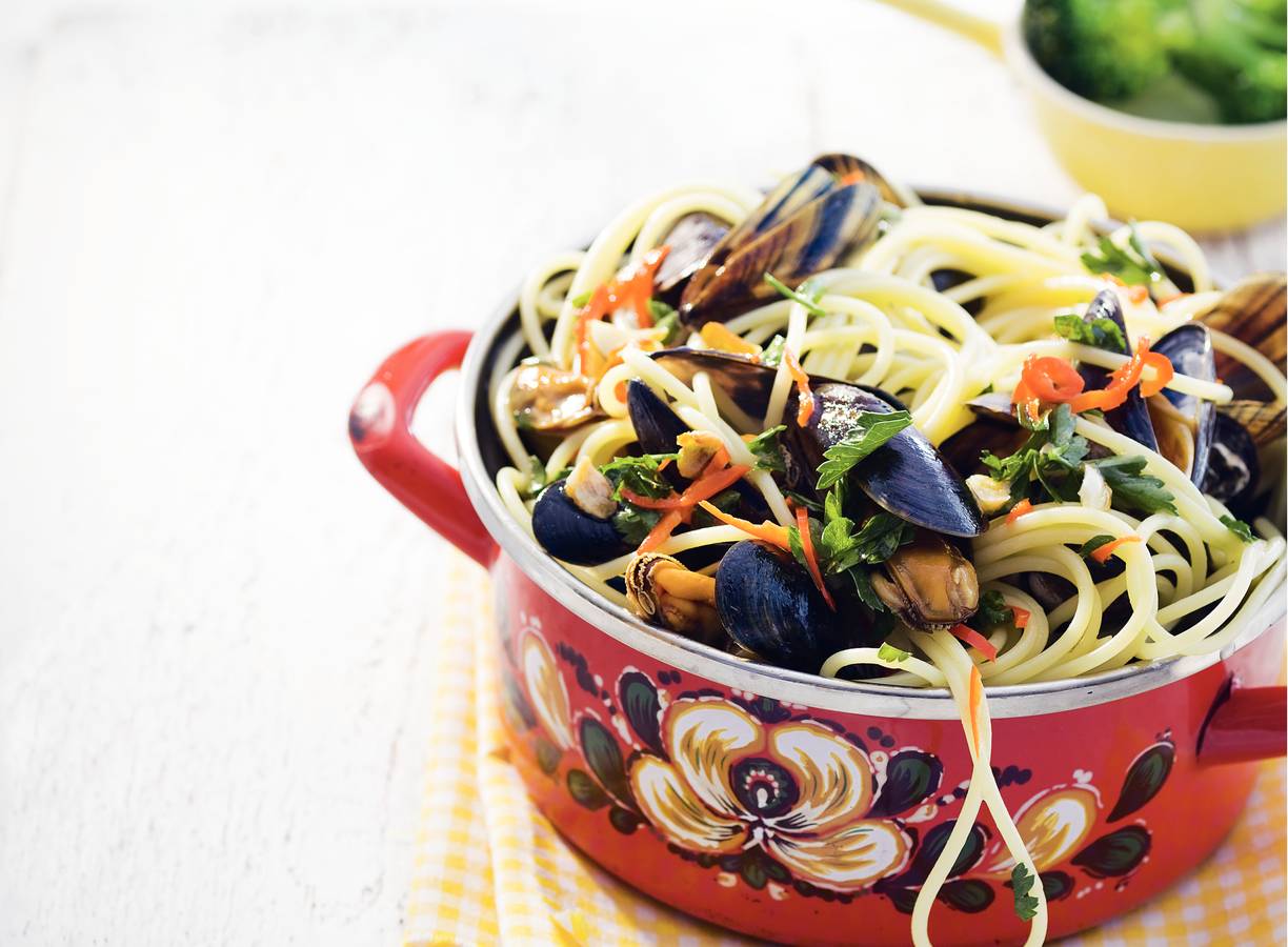 Spaghettini met mosselen