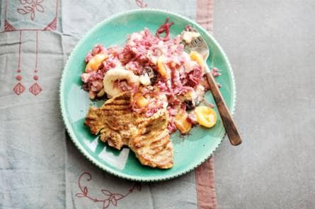 Stamppot rodekool met tutti frutti