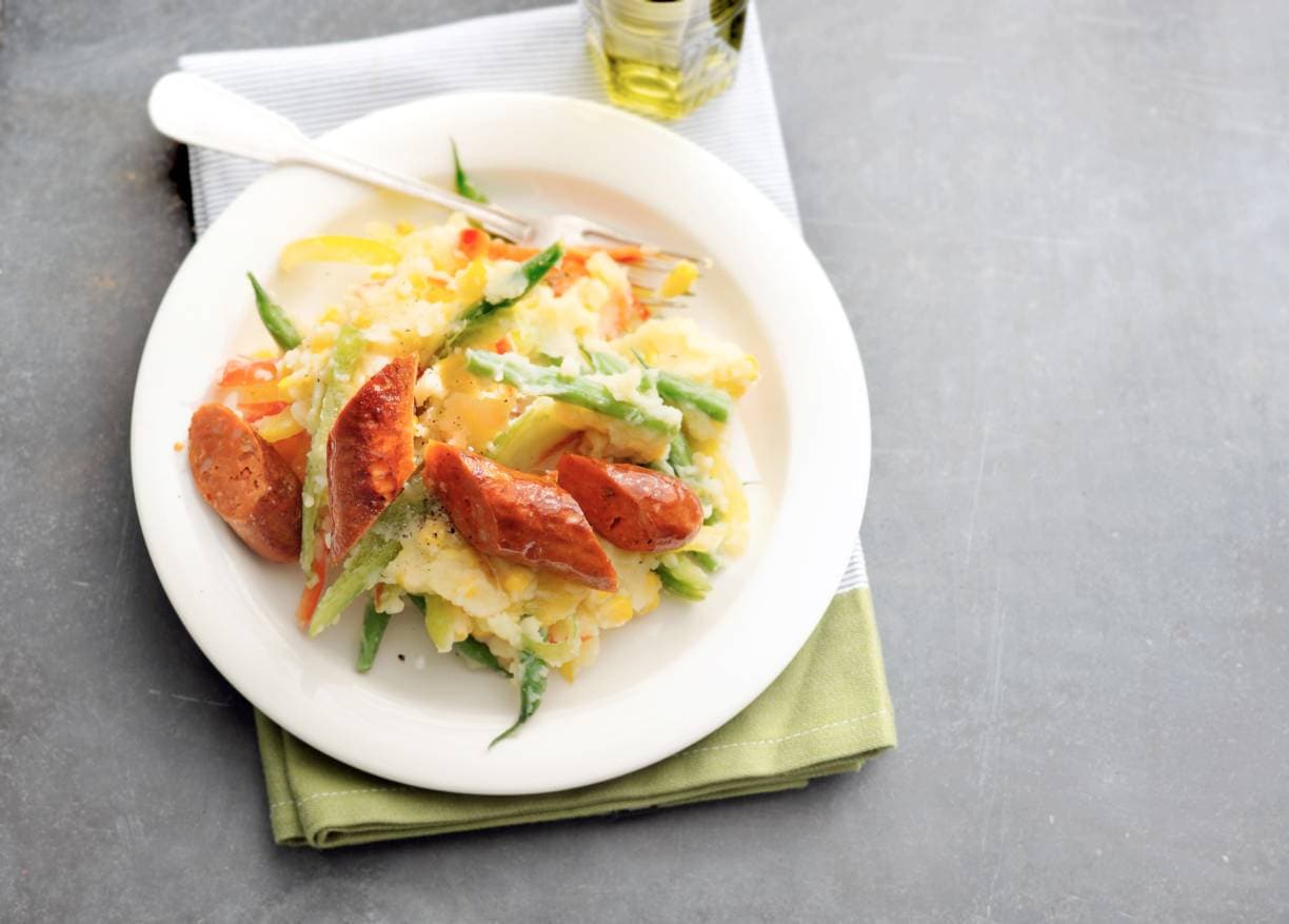 Maisstamppot met paprika en boontjes