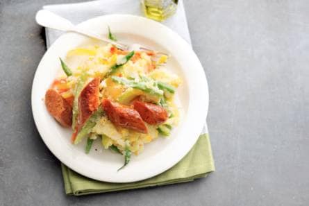 Maisstamppot met paprika en boontjes