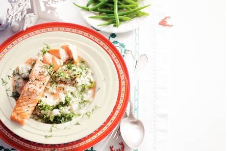 Zalm met rosésaus en risotto