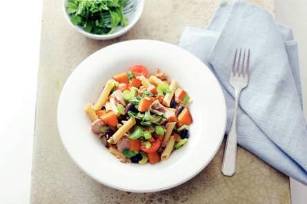 Penne met pompoen en tonijn