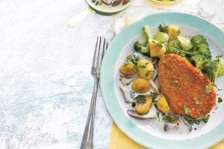 Vegaschnitzel met paddenstoelen