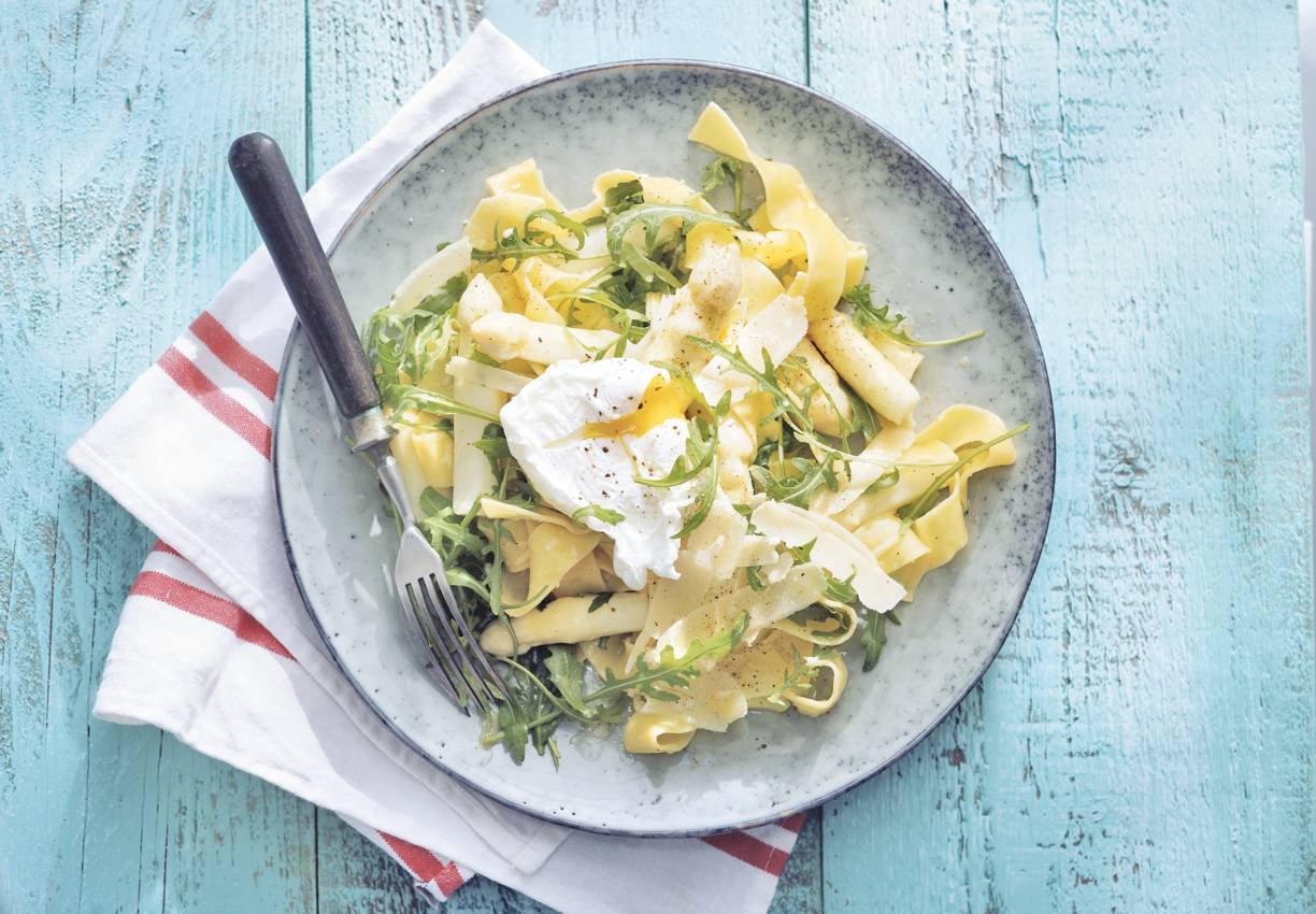 Pappardelle met asperges en ei