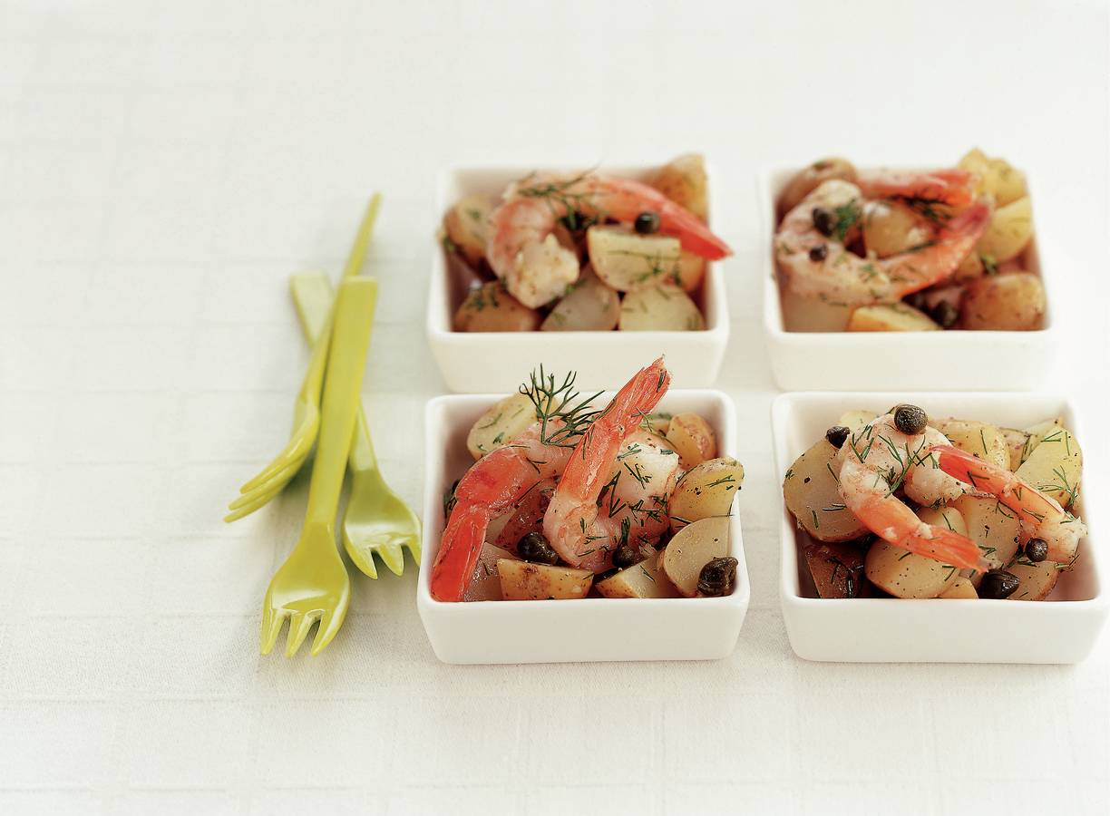 Aardappelsalade met garnalen