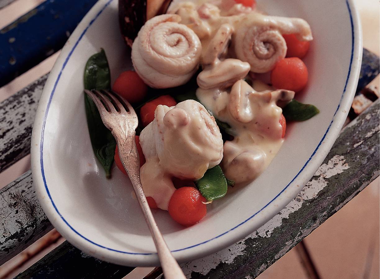 Tongfilets met garnalen en champignons