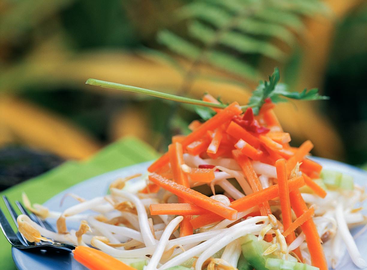 Salade met gember-kokosdressing