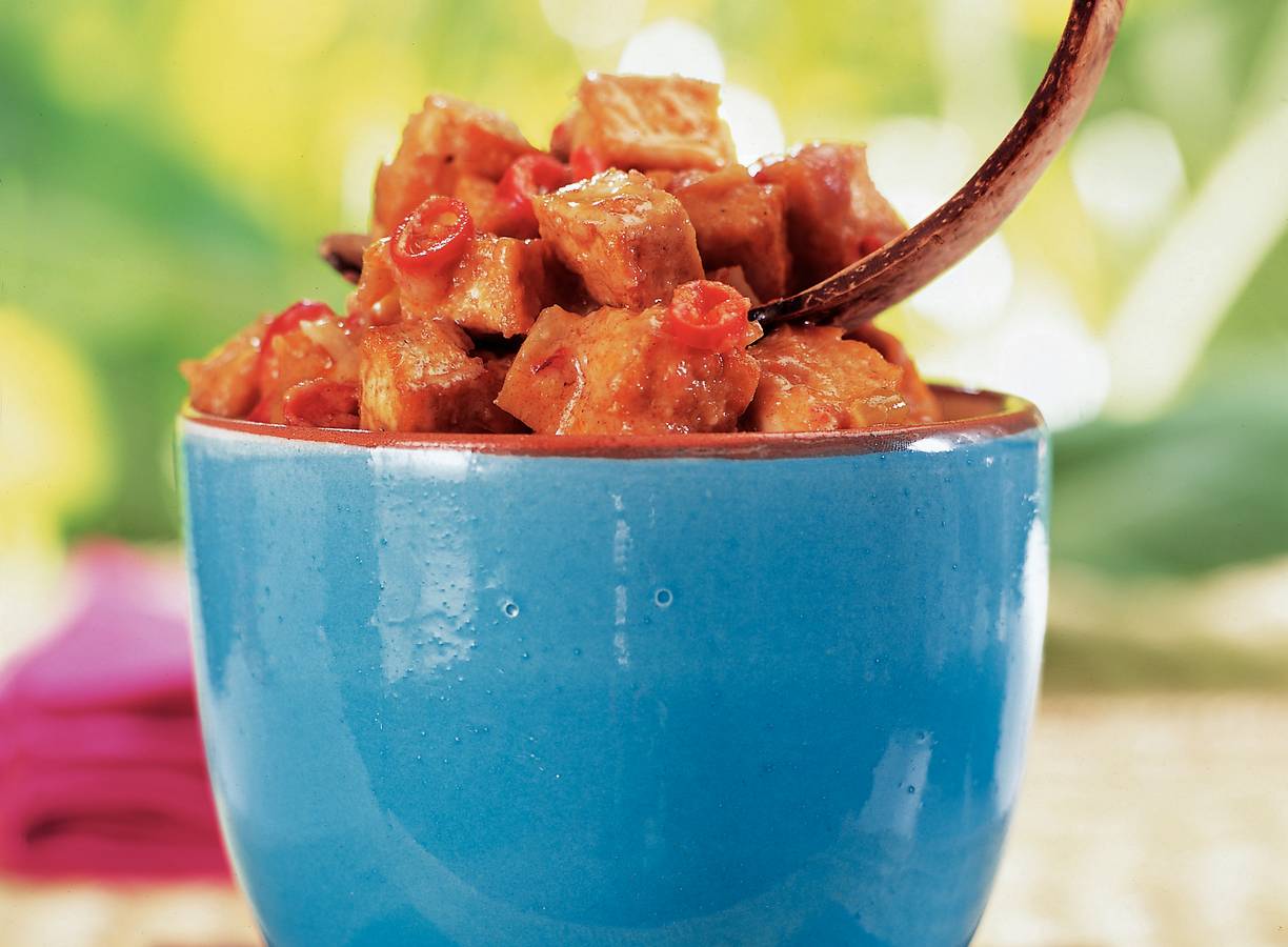 Gebakken tahoe met warme sambalsaus