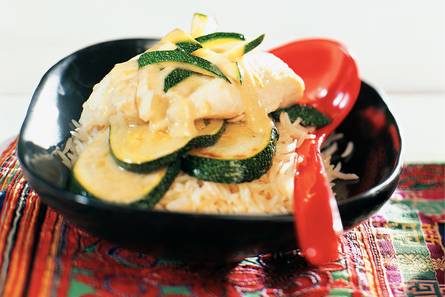 Curry van kabeljauw en courgette