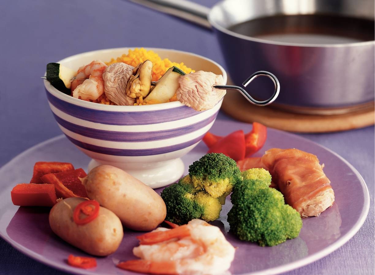 Sherryfondue met gele rijst