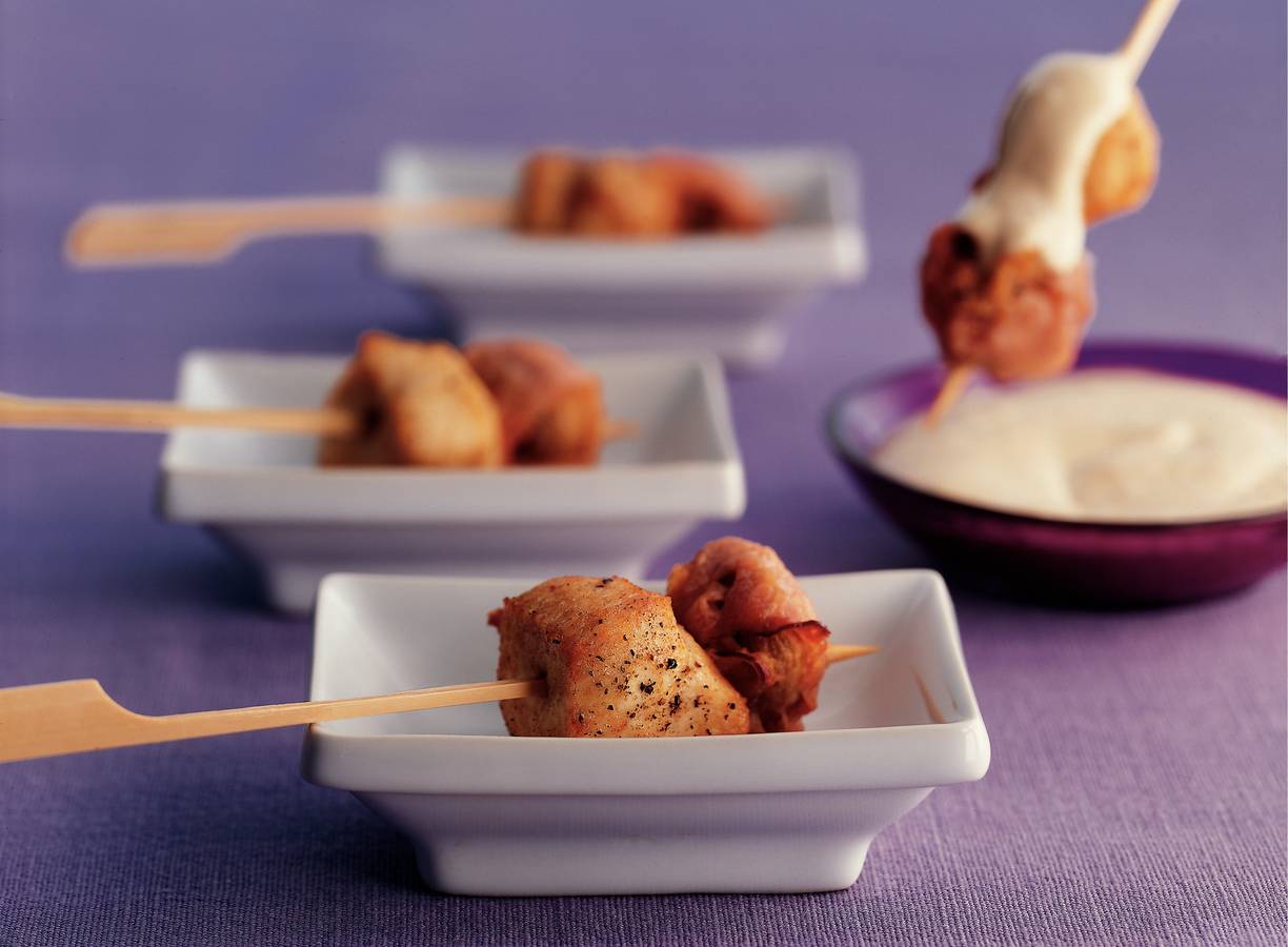 Champignon-kipspiesjes met mosterdmayonaise