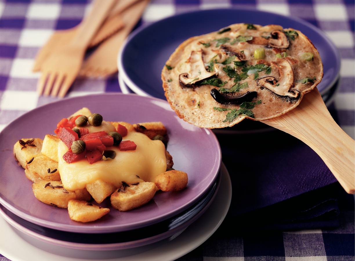 Pannenkoekjes met paddenstoelen en koriander
