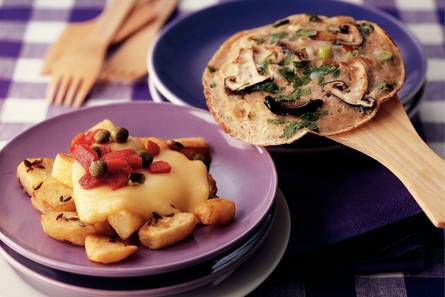 Pannenkoekjes met paddenstoelen en koriander