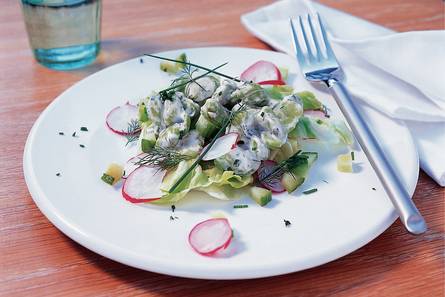 Gemengde salade met yoghurt-dilledressing