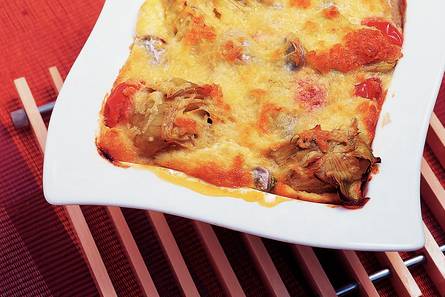 Gratin van artisjok en tuinbonen