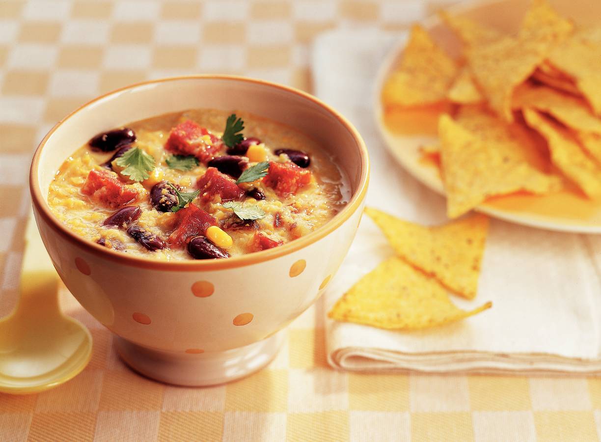Spicy maissoep met kidneybonen