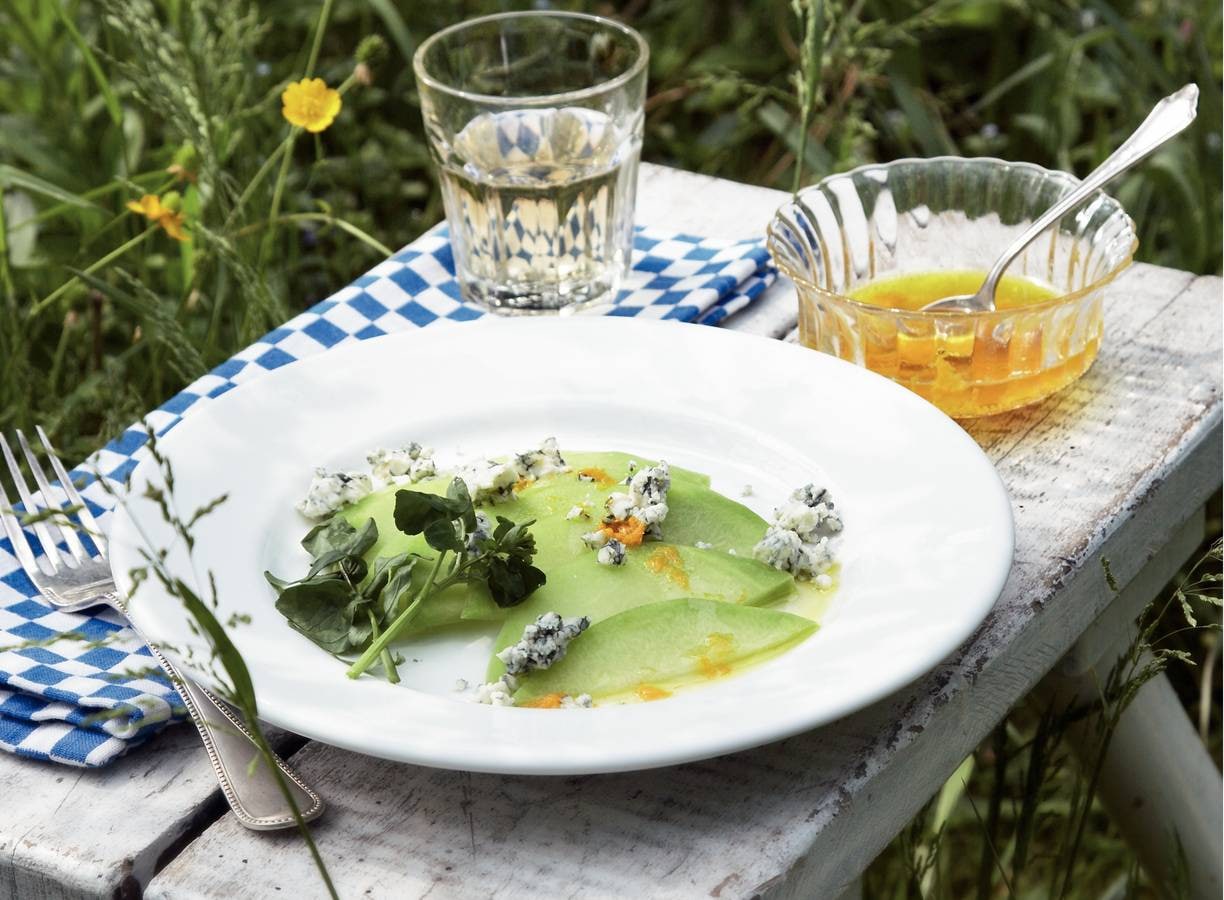 Meloen met Stilton en sinaasappeldressing