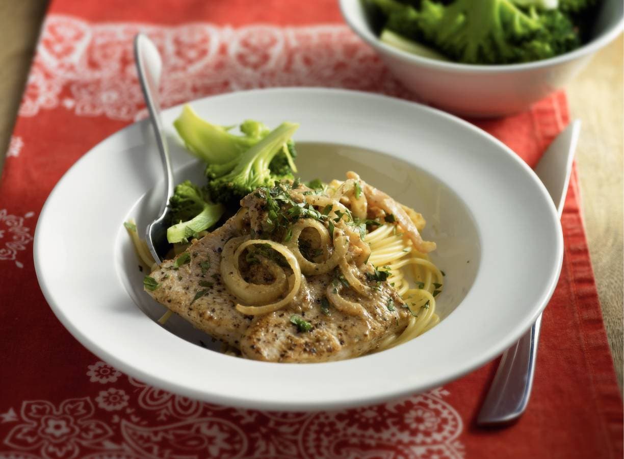 Kalkoenscaloppini in mosterd-sherrysaus