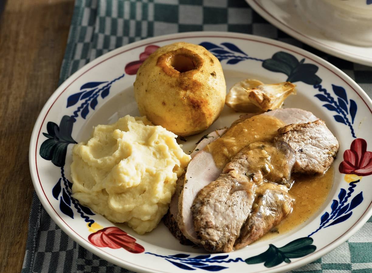 Varkensfilet met hele appeltjes en knoflook