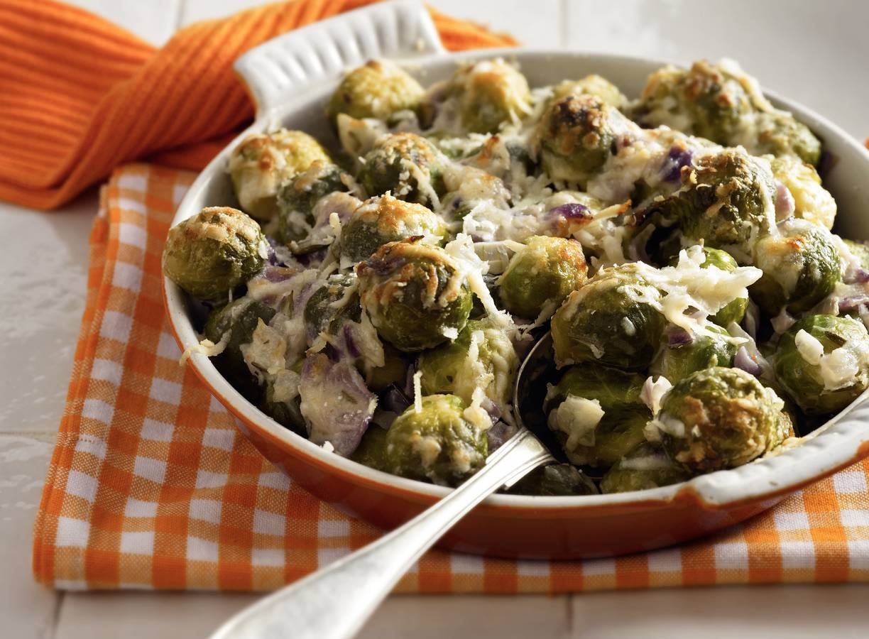 Pittige spruitjesgratin